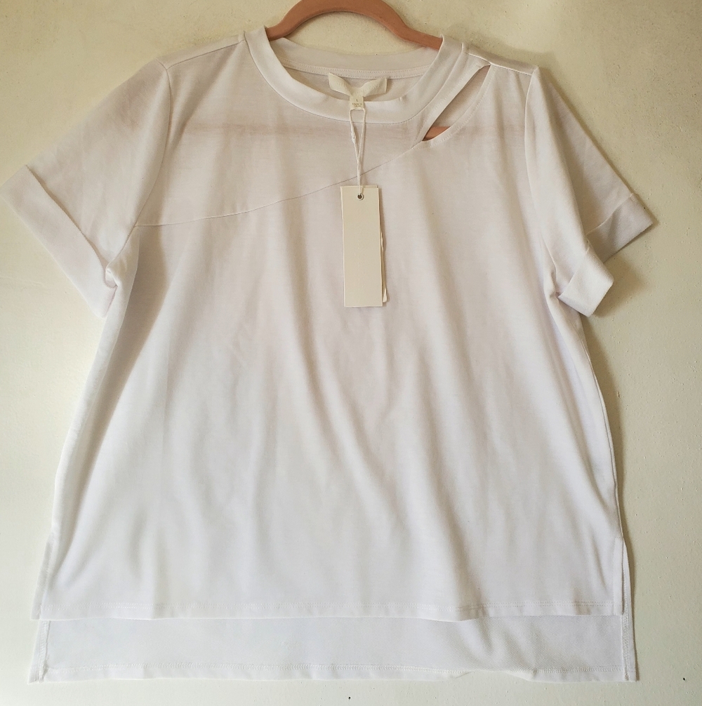 Adyson Parker White Pullover Top Cutout Cuffed Short Sleeves NWT